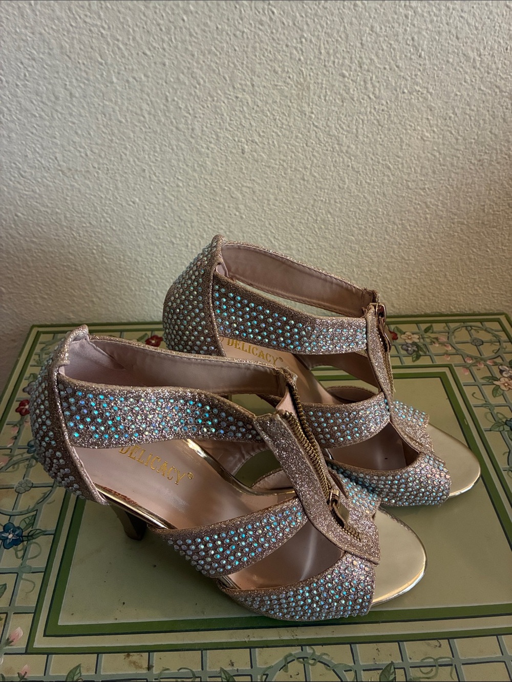 Delicacy Rose Gold Crystal T-Strap High Heels